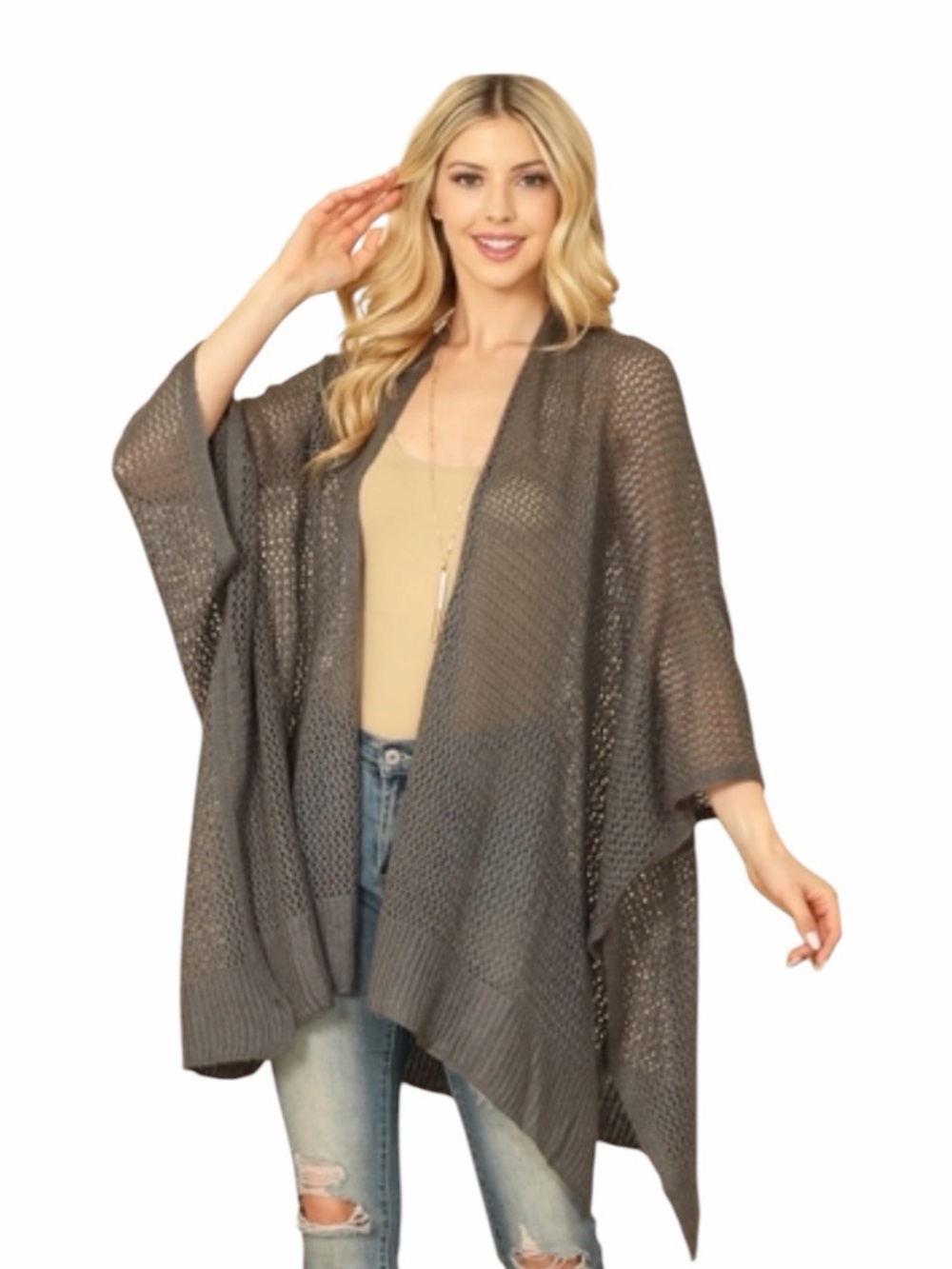 Crochet Mesh Kimono/Cardigan In Gray One Size Fits Most NWT